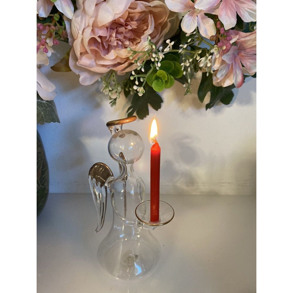 Vintage Parise Vetro‎ Hand Blown Glass Angel Holding Candle Italy 6" Christmas